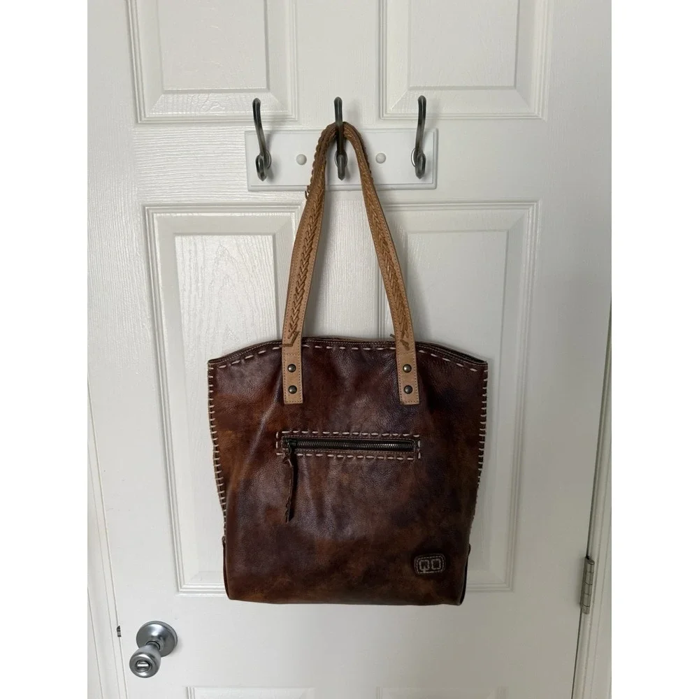Bed Stu Leather Barra Tote Shoulder Bag Purse Handbag Brown Distressed EUC